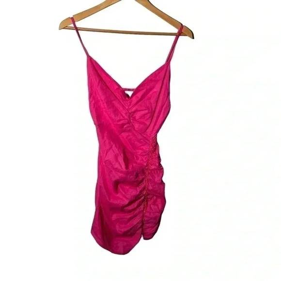 NWT ZARA DRAPED BEADED LINEN BLEND  DRESS BLOGGERS FAV Barbie Pink XS - Picture 3 of 9